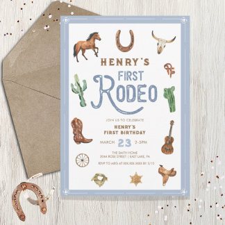 Invitation Occident premier anniversaire Rodeo bébé garçon In