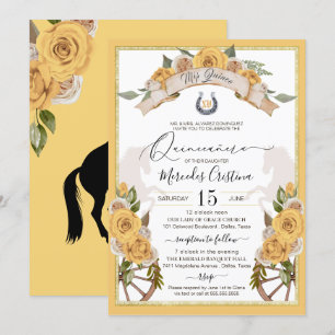 Invitation Occidental Charro Roses Jaunes Quinceanera Invitat
