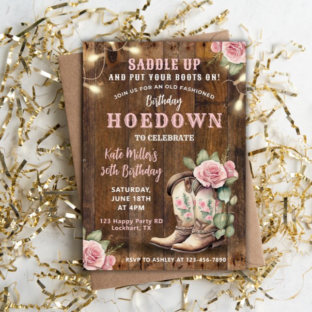 Invitation Occidental Hodown Floral Cowgirl Anniversaire avec (Créateur téléchargé)