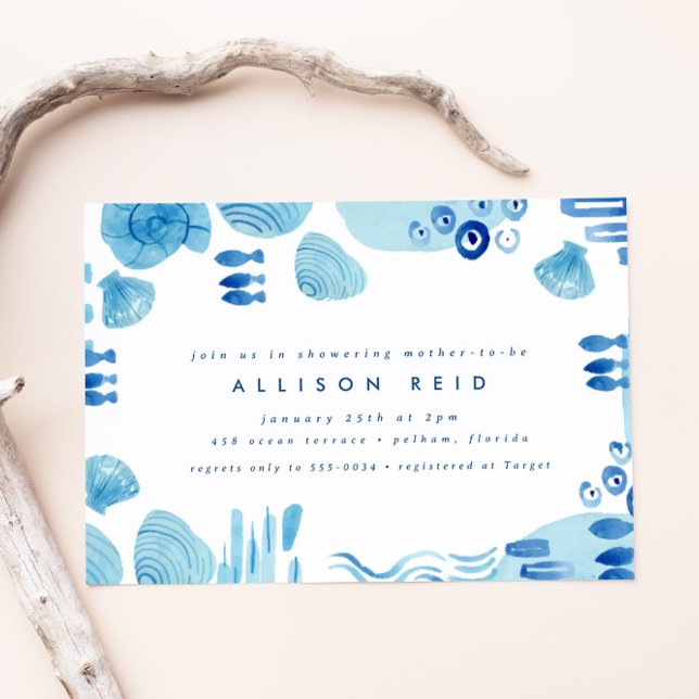 Invitation Océan Abstrait Blue Seashell Sea Boy Baby shower (Créateur téléchargé)