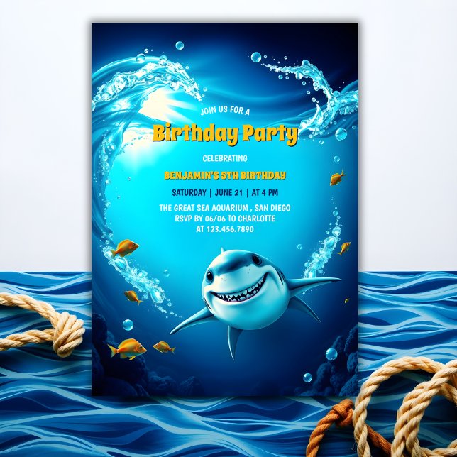 Invitation Ocean Adventure Pour Enfants Requin Anniversaire (Ocean Adventure For Kids Fun Shark Birthday Invitation)