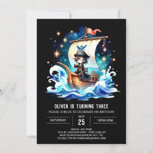 Invitation Océan Aquarelle Pirate Anniversaire