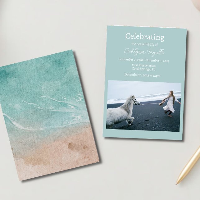 Invitation Ocean Beach Funeral Photo Célébration de la vie (Créateur téléchargé)