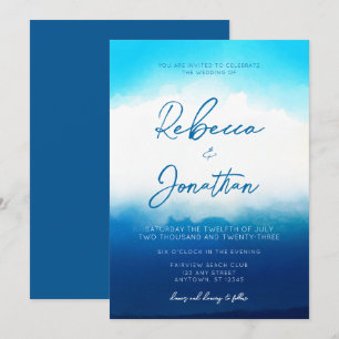Invitation Ocean Beach Mariage d'aquarelle bleu côtier