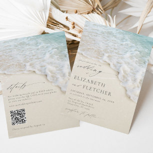 Invitation Ocean Beach QR Code Tout en un Mariage