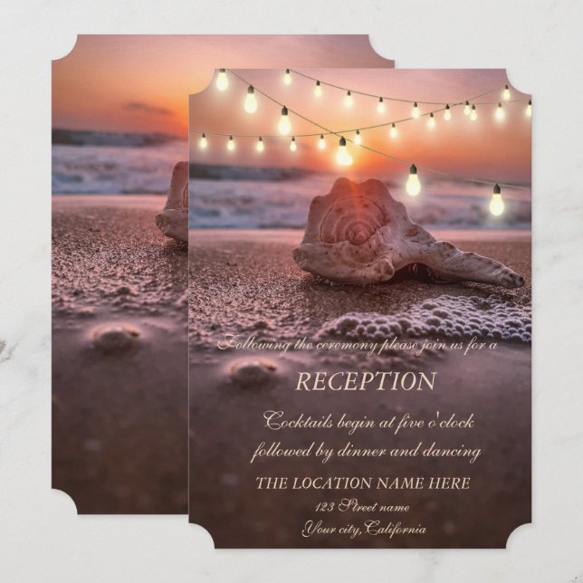 Invitation Ocean Beach,Réception de mariage aux lumières de c (Devant / Derrière)