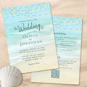 Invitation Ocean Beach Wedding QR Code QR Tout en un
