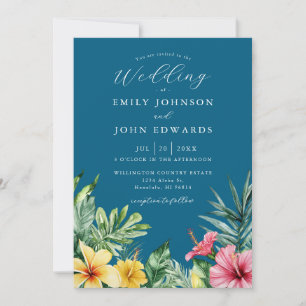 Invitation Océan Bleu Tout en un Mariage de fleurs tropicales