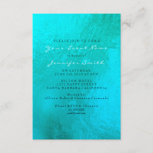 Invitation Ocean Blue Aqua Pearl Plage Métallique blanche