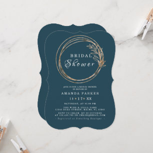 Invitation Ocean Blue Olive Golden Wreath Fête des mariées 