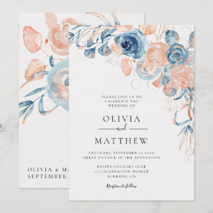 Invitation Ocean Blue Rose Coral Destination Mariage