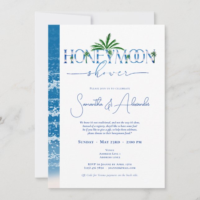 Invitation Ocean Blue Tropical Honeymoon Couples Douche (Devant)
