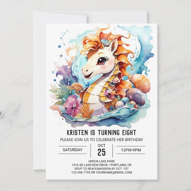 Invitation Ocean Dreamscape Nautical Seahorse Anniversaire (Devant)