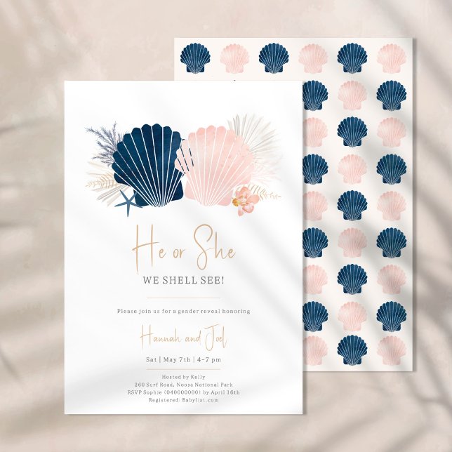 Invitation Ocean Navy et Blush rose Genre Révéler Lui ou elle (Créateur téléchargé)