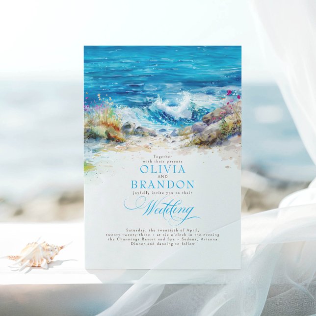 Invitation Océan ou mer Waves Côte Romantique Sunny Mariage (Seaside Wedding Invitations)