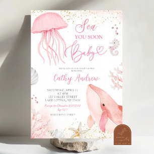 Invitation Océan Rose Vous Verra Bientôt Fille Baby Shower