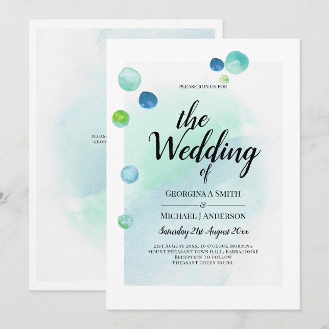 Invitation Ocean Sea Glass Ombre Turquoise Blue Mariage (Devant / Derrière)