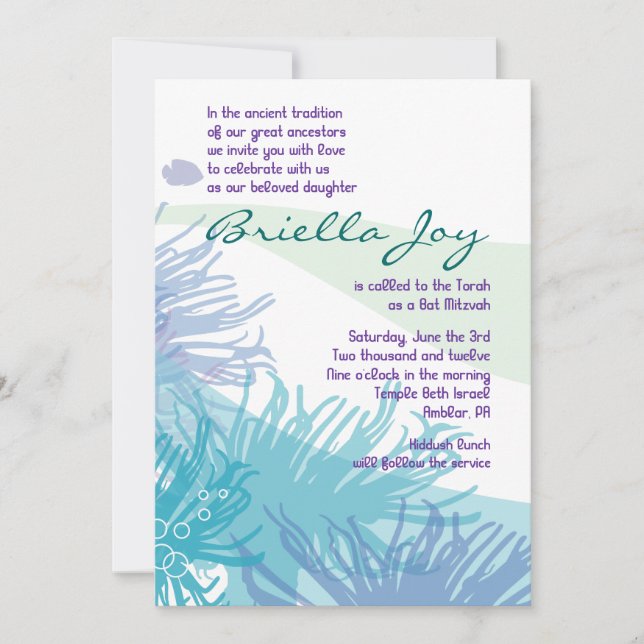 Invitation Ocean Sea Life Bat Bar Mitzvah (Devant)