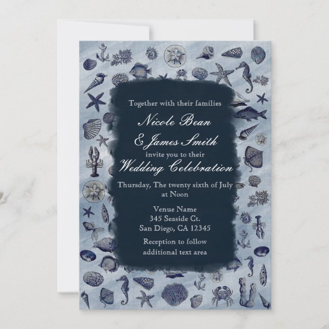 Invitation Ocean Sea Life Nautical Seashells Beach Mariage (Devant)
