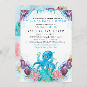 Invitation Ocean Sea Octopus coloré Baby shower virtuel I