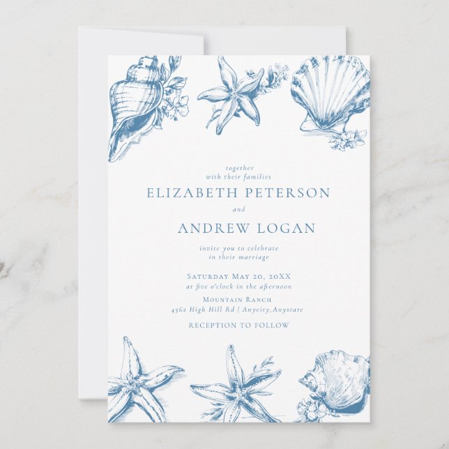 Invitation Ocean Seashell | Blue Wedding (Devant)