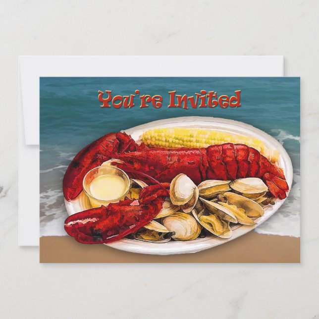 Invitation Océan Shoreline de homard et de palourdes vous (Devant)