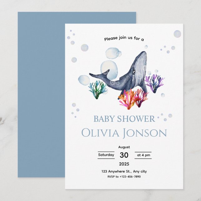 Invitation Ocean Theme Baby Shower Invite (Devant / Derrière)
