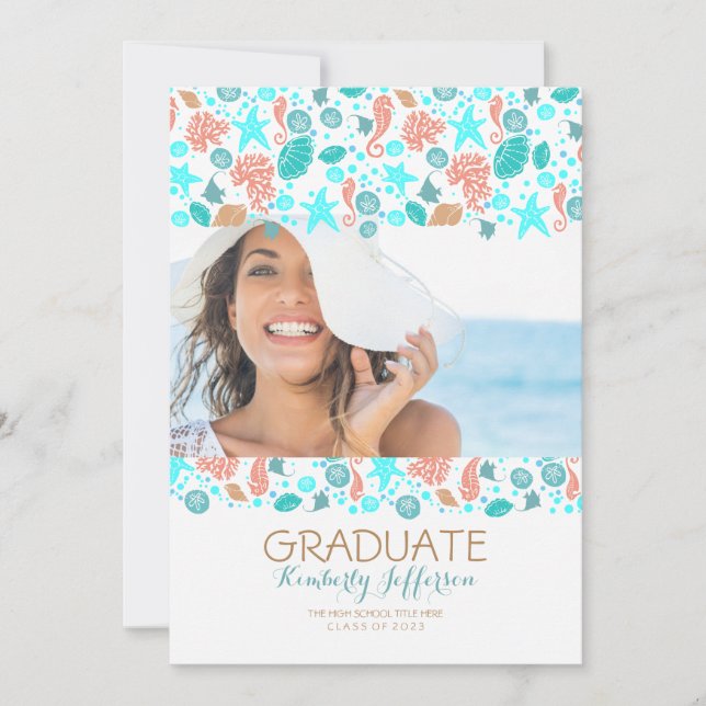 Invitation Ocean Treasures White Beach Photo Graduation Party (Devant)