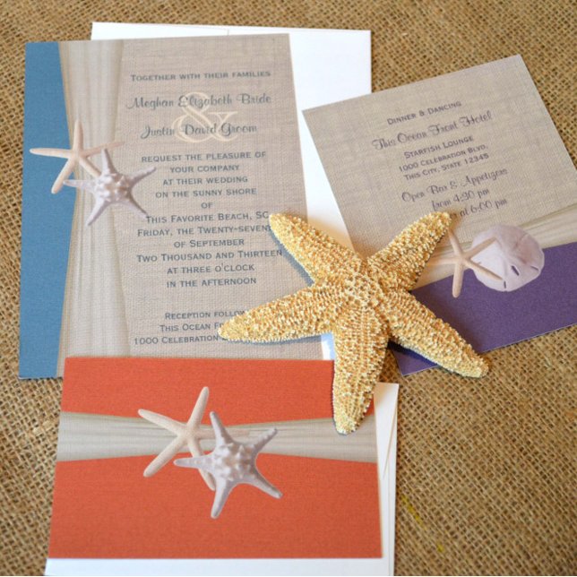 Invitation Ocean Turquoise Burlap et Starfish Beach Wedding (Créateur téléchargé)