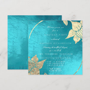 Invitation Ocean Turquoise Champaig Floral Anniversaire