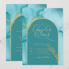 Invitation Ocean Turquoise Turquoise Gold Mariage