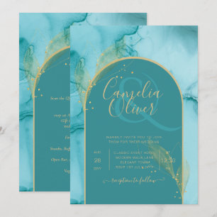 Invitation Ocean Turquoise Turquoise Gold Mariage