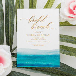 Invitation Ocean Watercolor Gold Script Beach Bridal Brunch