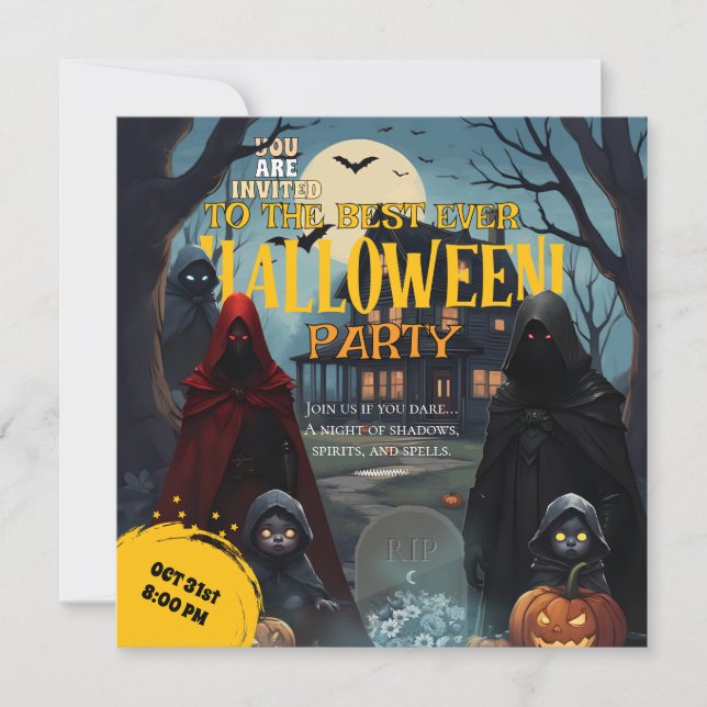 Invitation Octobre Costume Fantômes Citrouille Halloween Part (Devant)