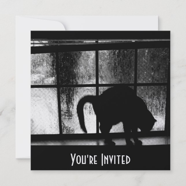 Invitation Octobre Douches Chat Silhouette À La Fenêtre 2 B&W (Devant)