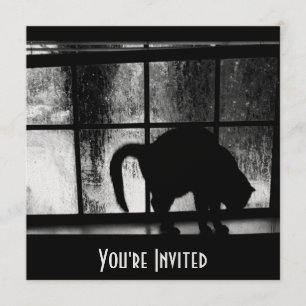 Invitation Octobre Douches Chat Silhouette À La Fenêtre 2 B&W