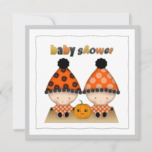 Invitation Octobre Halloween Baby shower jumeaux d'automne (Devant)