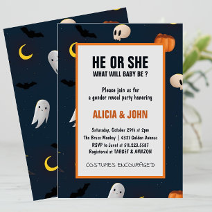 Invitation Octobre Il ou Elle Halloween genre révéler