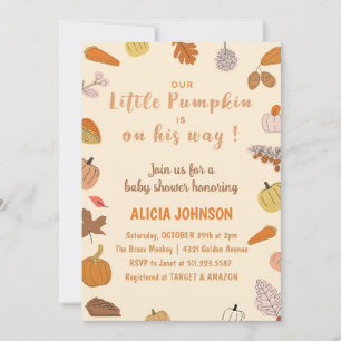 Invitation Octobre Orange Citrouille baby shower Halloween