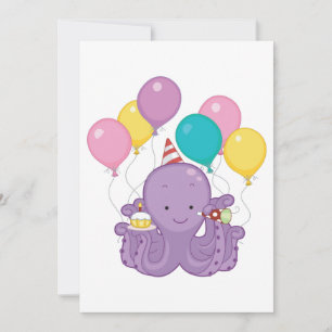 Invitation Octopus d'anniversaire avec ballons et cupcake