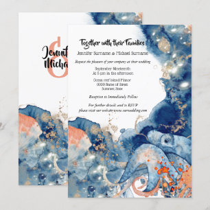 Invitation Octopus marine orange splash plage mariage