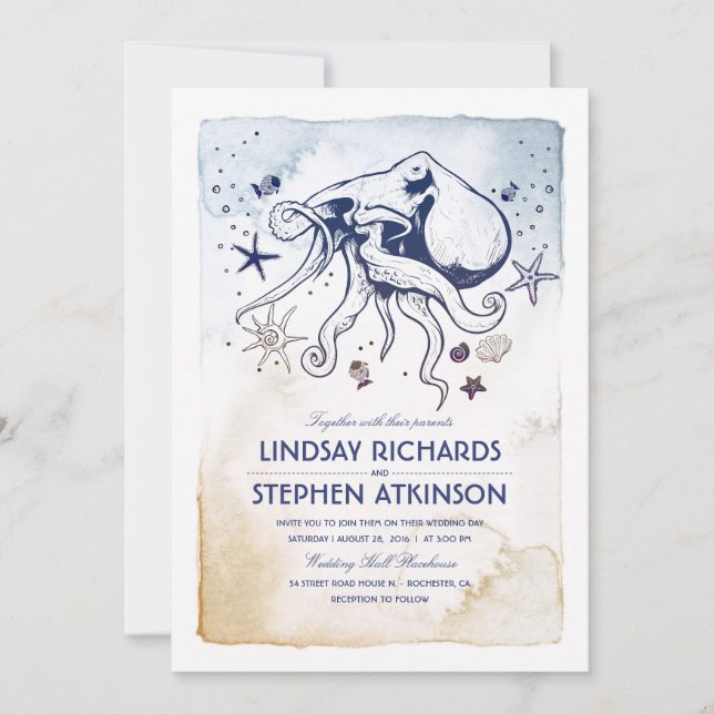 Invitation Octopus - Nautique - Sous le Mariage de la mer (Devant)