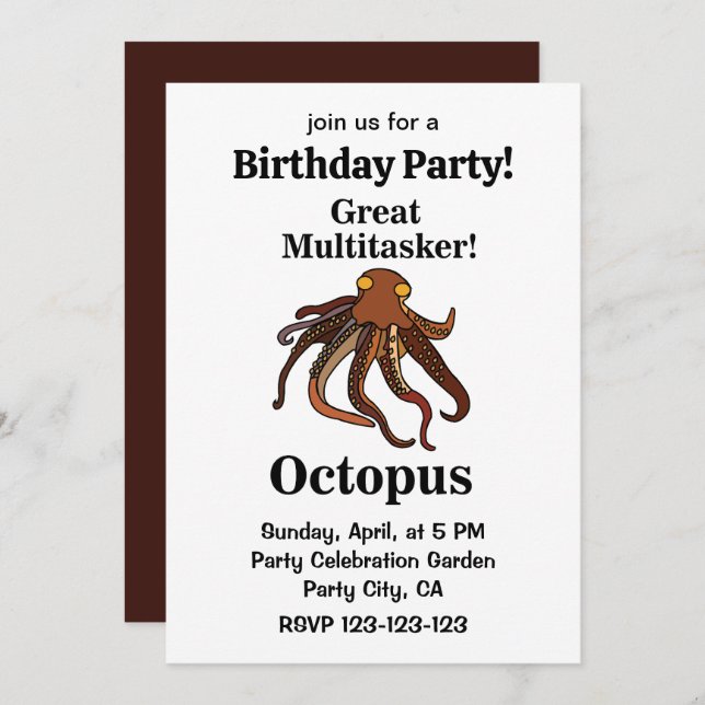 Invitation Octopus Tentacles Grand Multitaskan Funny Annivers (Devant / Derrière)