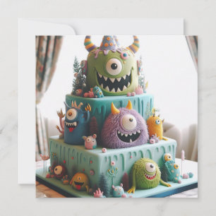 INVITATION ODDBALL KOOKY CRAZY MONSTER CAKE ANNIVERSAIRE