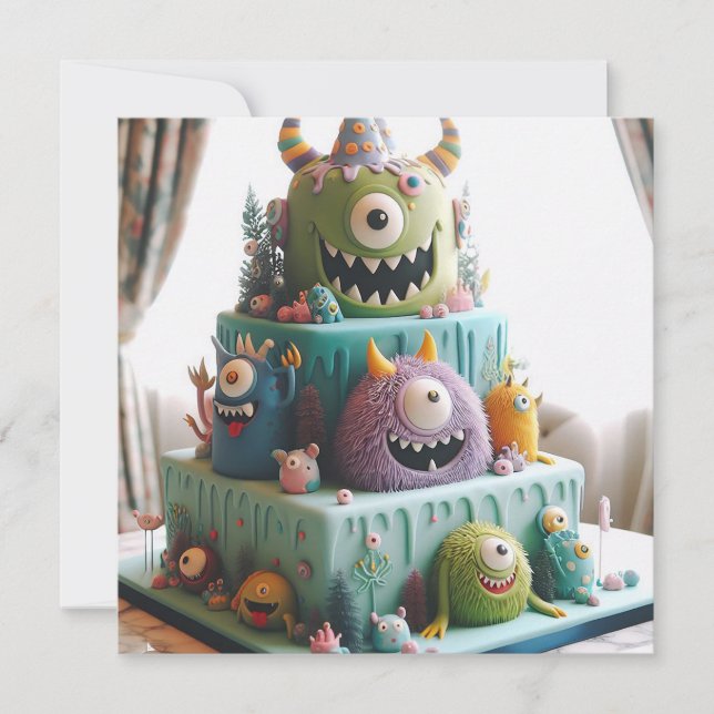 INVITATION ODDBALL KOOKY CRAZY MONSTER CAKE ANNIVERSAIRE (Devant)