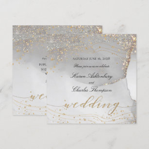 Invitation Odyssée d'or blanc gris Élégant Mariage étincelant