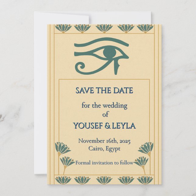 Invitation Œil égyptien d'Horus Lotus Or Enregistrer la date (Devant)