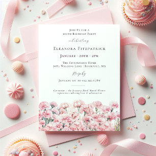 Invitation Œillet rose pour 100e anniversaire Fleur de naissa