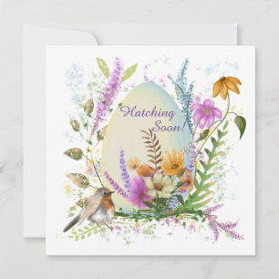 Invitation Œuf blanc petit oiseau fleurs colorées floral