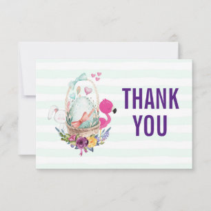 Invitation Oeuf dans un panier avec Flamant rose et Merci lap